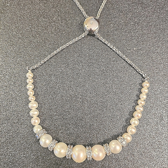 Bracelet Simulated Pearl with Silver & Crystal Embellished Separators - Picture 2 of 10